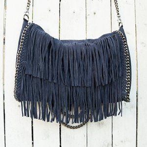 Blue Suede Fringe Bag